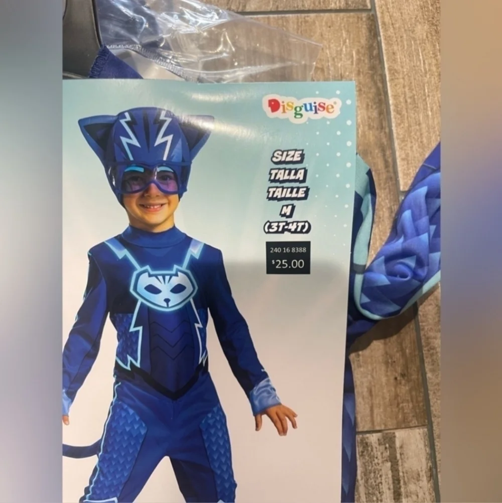 NWT PJ Masks Catboy Classic Halloween Costume Jumpsuit with Headpiece 3-4T New - Picture 4 of 8